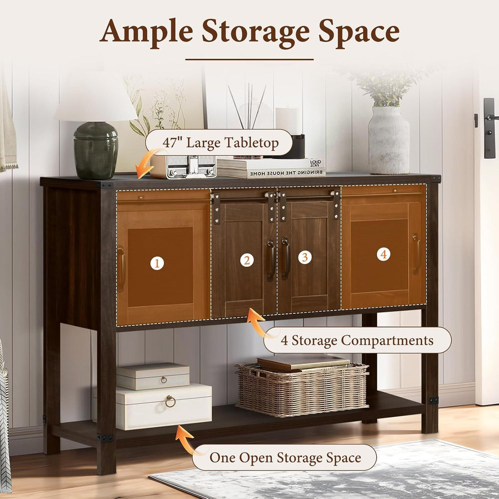 4ever2buy Farmhouse Coffee Bar Cabinet with Sliding Barn Door, 47", Brown