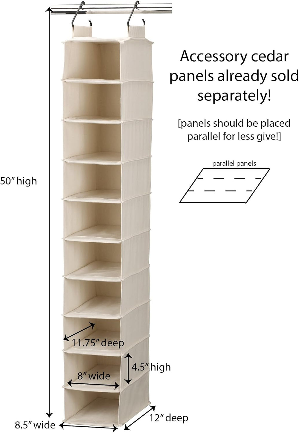 Household Essentials Hanging Shoe Organizer, 10 Wide Cubbies with Cedarline P...