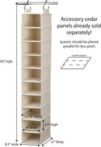 Household Essentials Hanging Shoe Organizer, 10 Wide Cubbies with Cedarline Pockets, Heavy-Duty Cotton Canvas, Removable and Industrial Hooks, Natural