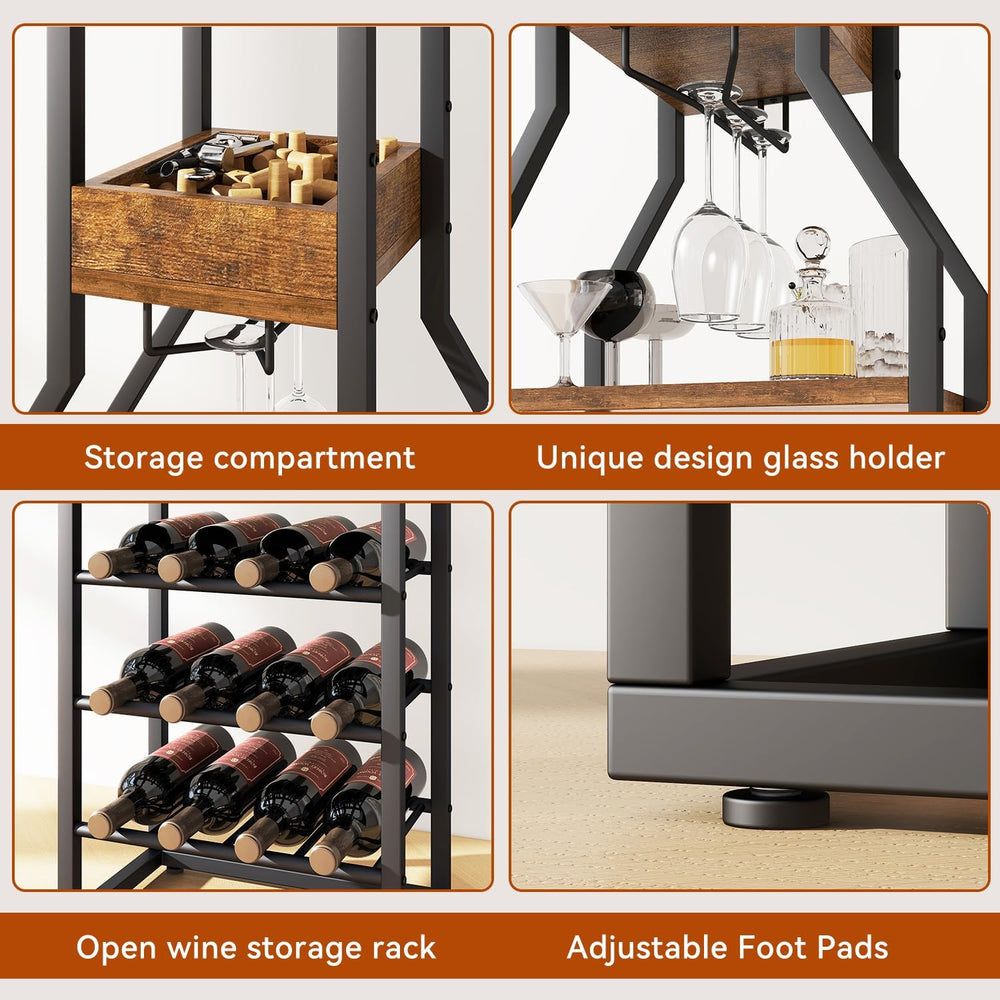 IBUYKE 5-Tier Freestanding Wine Rack,Wine Bottle Display,Brown TMJ916H | Wine...