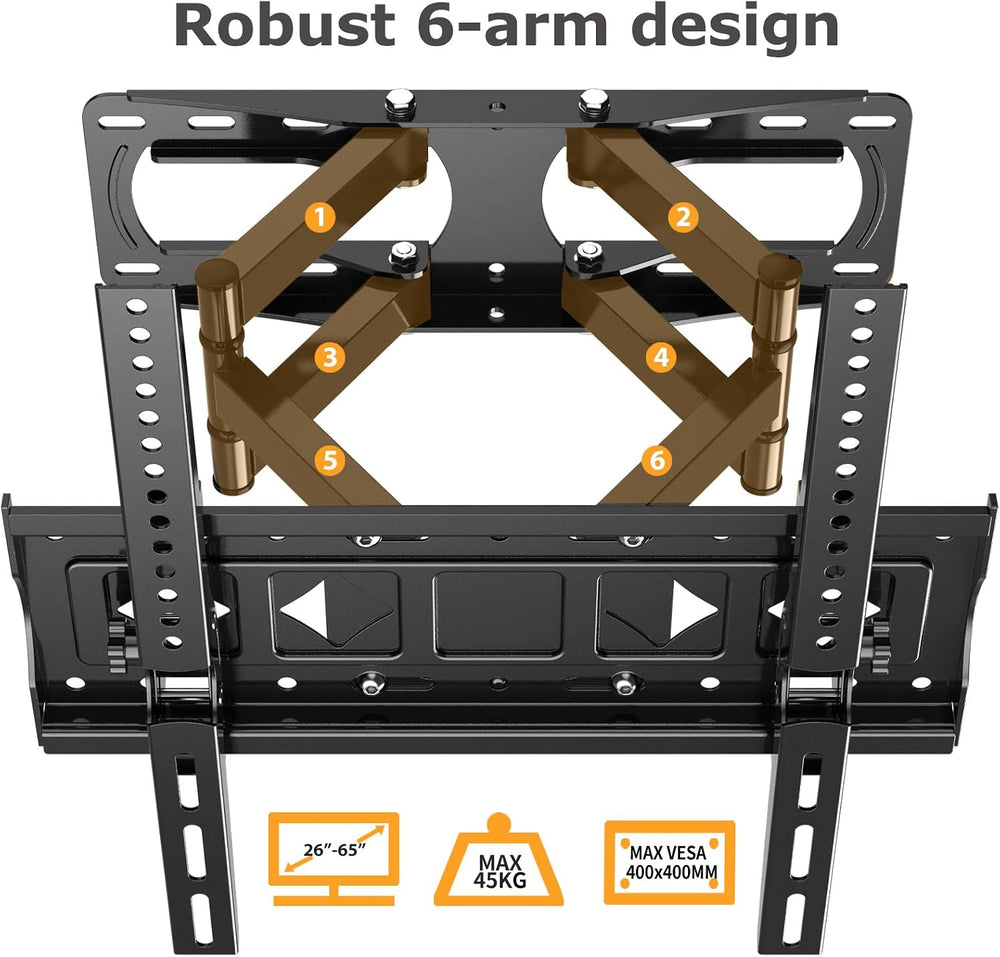 Full Motion TV Wall Mount for Most 26-65 Inch Flat/Curved 4K LED LCD TVs, Rot...