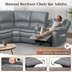 Manual Reclining Sectional Sofa Set, 7 Seats Soft Leather Recliner Corner Sectional Couch, Family-Sized L-Shaped Recliner Couch with USB Charging, Thickened Padding, Sturdy Frame, Grey