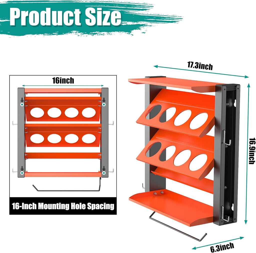EVERHANGER Spray Can Holder, Lube Can Wall Mount Storage Rack Heavy Duty Paint Bottle Organizer for Garage & Home | 8 Can Holes & 2 Shelf