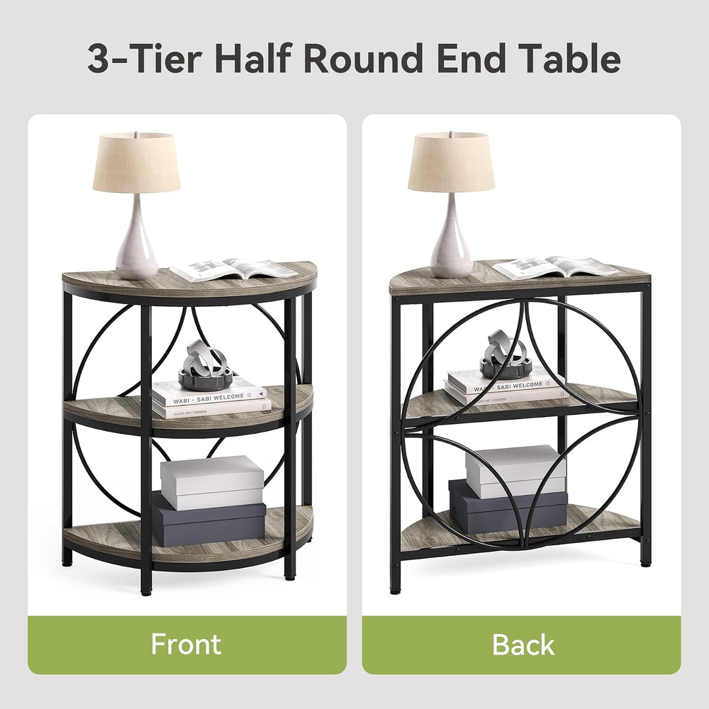 LITTLE TREE Half Moon End Table, Half Round Side Table for Living Room, 3-Tie...