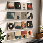 4-Pack Hanging Records, 12-Inch Record Holder Display, Clear Acrylic Floating Shelf, Suitable for Bedroom, Living Room, Magazine Rack