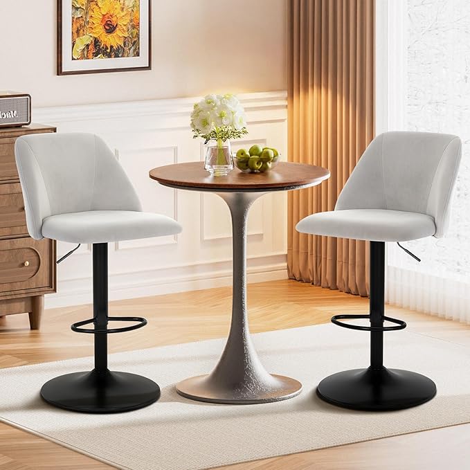 COLAMY Bar Stools Set of 4, Modern Swivel Bar Chairs, Adjustable Upholstered ...