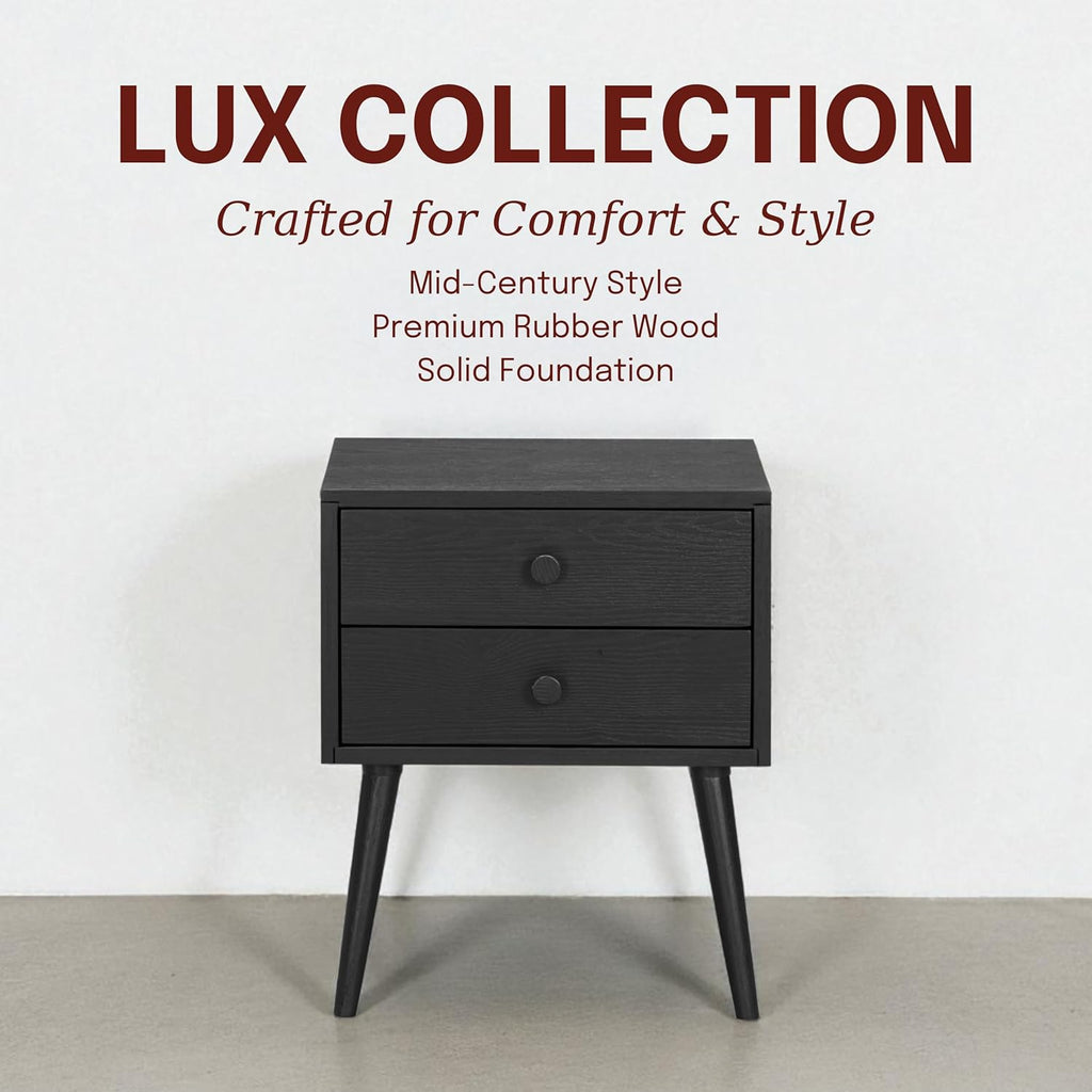 NTC Lux Nightstand with 2 Drawers, Featuring Adaptable Design, 150 lbs Load Capacity, Water-Resistant, Elevate Your Space, Easy Assembly - Burnt Black