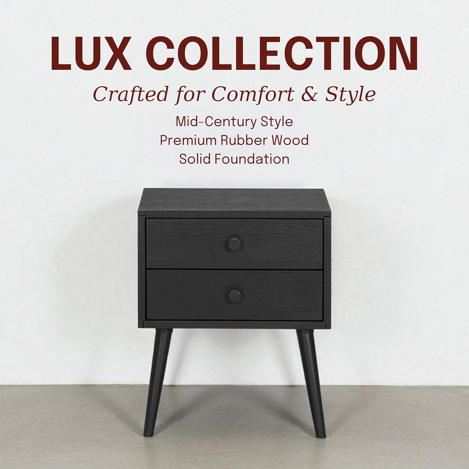 NTC Lux Nightstand with 2 Drawers, Featuring Adaptable Design, 150 lbs Load Capacity, Water-Resistant, Elevate Your Space, Easy Assembly - Burnt Black