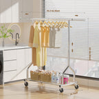 EAGMAK Heavy Duty Clothes Rack Load 424 LBS, Rolling Clothing Rack With Shelves, Adjustable Metal Clothes Hanger with Wheels, Portable Wardrobe Organizer Garment Rod for Hanging Clothes (Silver)