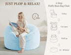 WSOFRLAC 3FT Bean Bag Chair, Comfy Bean Bag Chairs for Adults, Luxury Velvet Memory Foam Stuffed Beans Bags with Removable Cover, Adult Beanbag Chair with Filler for Living Room, Bedroom, Light Blue