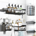Shower Caddy Adhesive Shower Organizer 7-Pack, Rustproof Stainless Steel Bathroom Shelves, Large Capacity No-Drill Rack Storage Accessories with Soap Dish Toothbrush Holder &24 Hooks Home Decor
