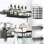 Shower Caddy Adhesive Shower Organizer 7-Pack, Rustproof Stainless Steel Bathroom Shelves, Large Capacity No-Drill Rack Storage Accessories with Soap Dish Toothbrush Holder &24 Hooks Home Decor