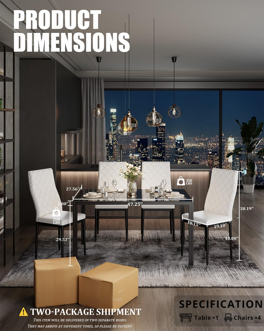 Dining Table Set for 4, Kitchen Table and Chairs Set of 4, 5 Piece Modern Din...
