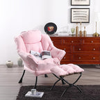 Welnow Lazy Chair with Ottoman, Modern Reading Lounge Accent Chair with Armrests and a Side Pocket, Leisure Upholstered Lazy Sofa Set with Footrest for Small Space