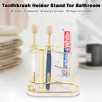 HarJue Toothbrush Holder Stand for Bathroom, Metal Toothbrush Organizer with Marble Base, Toothbrush Storage Collection for Family, Suitable for Home Hotel Countertop Vanity (Medium, Gold)