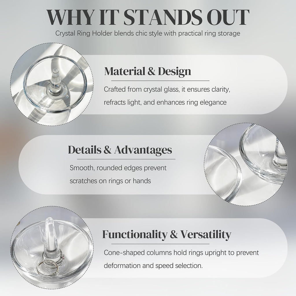 H&D HYALINE & DORA 2 Pack Round Glass Jewelry Dish Jewelry Tray (3.1 Inch) | Gifts for Women, Trinket Dish, Crystal Ring Holder for Engagement Wedding Birthday Holiday
