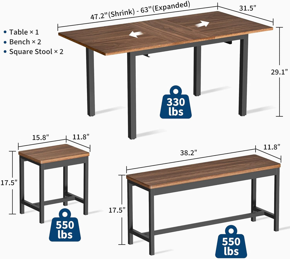 GarveeHome 5-Piece Dining Table Set for 4-8 People, 63 in Large Extendable Ki...