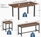 Garvee 5 PCs Extendable Dining Table Set for 4-8 People, 63 Inch Kitchen Table with 2 Benches & 2 Stools, Modern Dining Room Furniture Sets, Easy Assembly