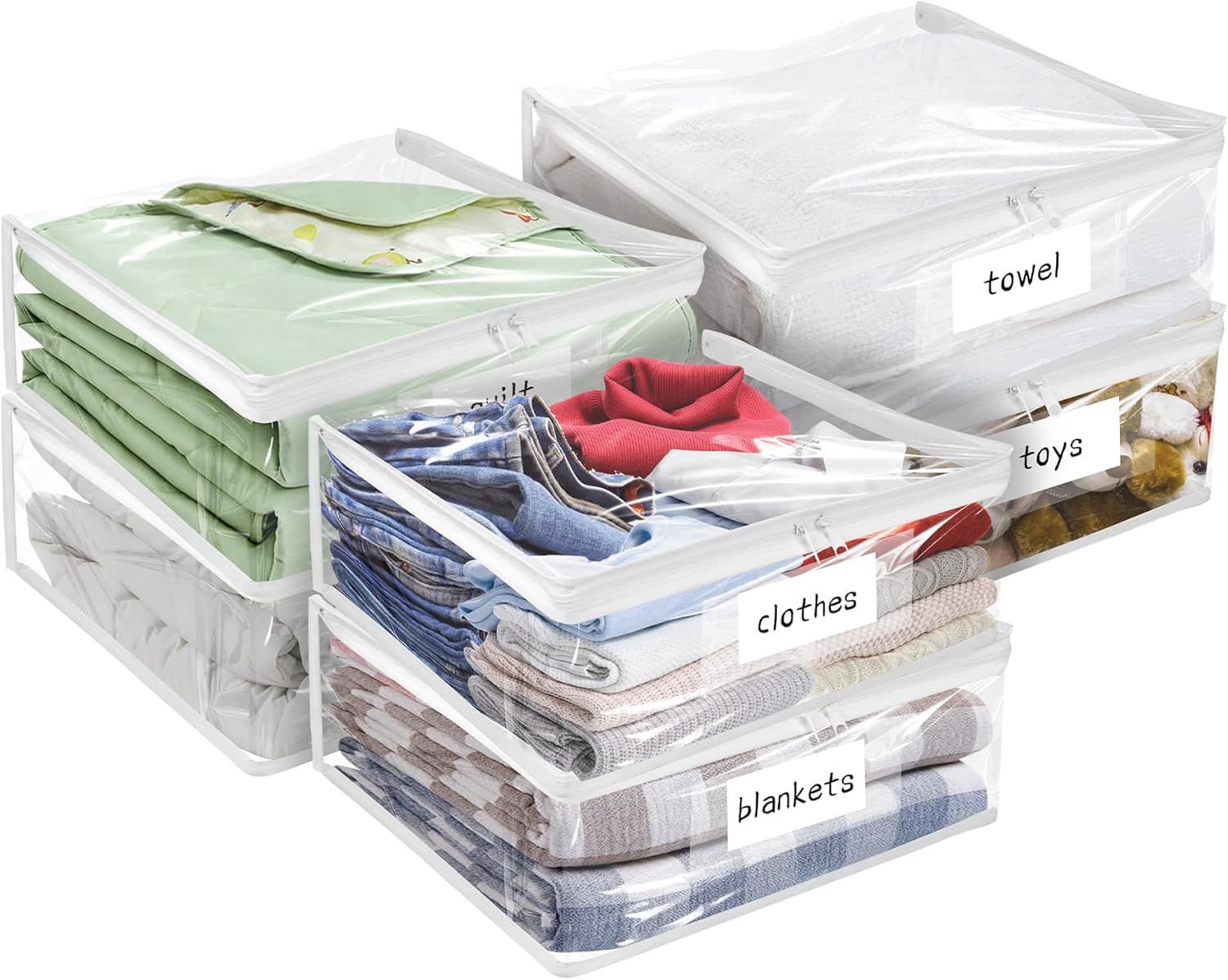 Plastic Storage Bags with Easy-Glide Zipper, Pack of 8, Durable Clear Vinyl Zippered Storage Bags for Clothes Sweaters Comforters Blankets Sheets Bedding (15.7 x 13.8 x 3.9 Inch)