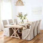 chairus Slipcovered Parsons Dining Chairs Set of 6, Upholstered Dining Room Chairs with Removable Linen Cover & High Back, Modern Farmhouse Wooden Side Kitchen Chairs, Khaki Stripe