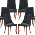 Black Mid Century Dining Chairs Set of 6, Modern Kitchen & Dining Room Chairs Set of 6, Linen Upholstered Kitchen Chairs, Sillas de Comedor, Wood Legs (Black, 6 Pcs)