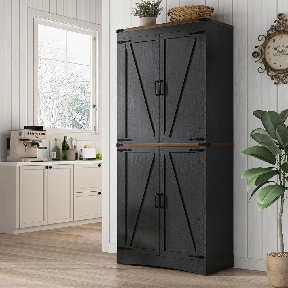 71in Farmhouse Kitchen Pantry Cabinet,Tall Storage Cabinet with 4 Doors and A...