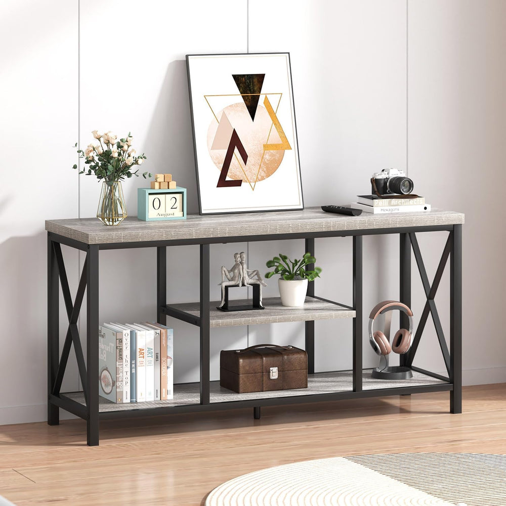FOLUBAN Modern TV Stand for TVs up to 55 Inch, Rustic Wood Entertainment Cent...