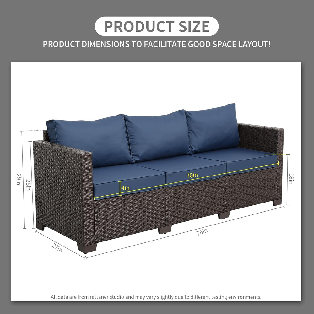 Rattaner 3-Seat Patio Wicker Sofa, Outdoor Rattan Couch Furniture Steel Frame...