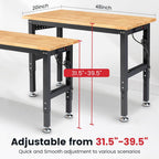 Workbench for Garage 48 Inch Work Bench Table Adjustable Height Rubberwood Tabletop Work Table with Power Outlets for Woodworking Shop Home Office Electronic Cutting Wood