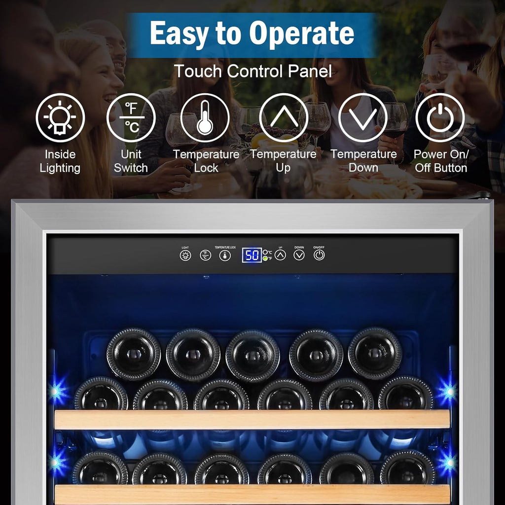 Wine Fridge 24 Inch, 190 Bottles Freestanding or Built-in Wine Cooler Refrigerator with Sliding Rail Shelves, Professional Wine Cellar Low Noise with Upgraded Reversible Door