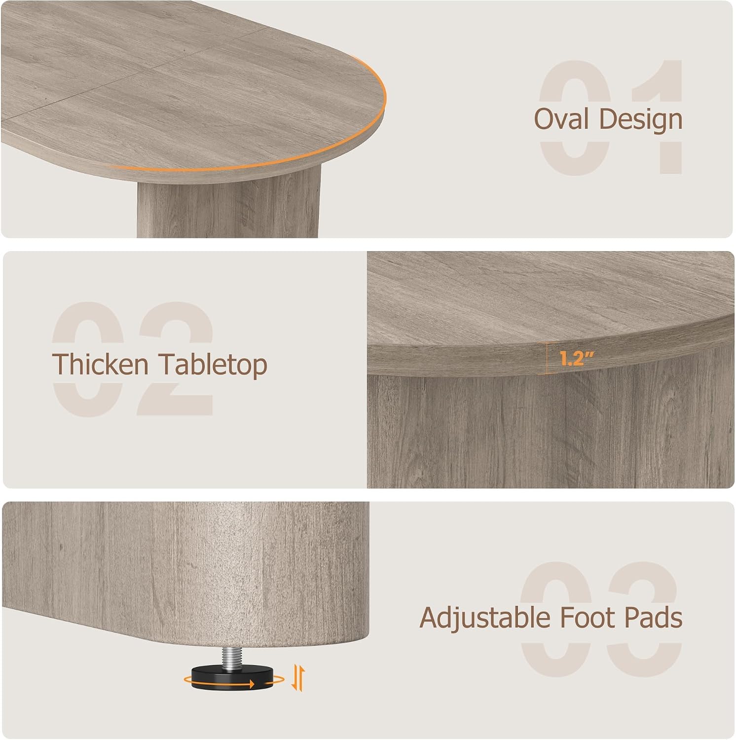 IDEALHOUSE 70.8" Oval Dining Table for 4-8, Wood Kitchen Table with Double Pedestal Base, Spacious Dining Room Table for Kitchen, Living Room, Reception Area, Natural Finish, Retro Gray