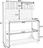 Merax 65" Large Wooden Farmhouse Rustic Outdoor Potting Bench Table with 4 Storage Shelves and Side Hook, Patio Workstation, for Garden, Backyard, Forest Green