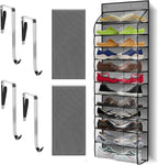 Over The Door Shoe Organizer with 12 Large Breathable Pockets - Sturdy Hanging Storage for Shoes of All Ages - Gray