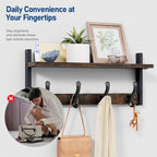 Tatub 20" Rustic Coat Rack Wall Mount with Shelf, Wall Hooks with Shelf, Heavy Duty Entryway Organizer Hangers for Hanging, Hat, Bag, Jacket for Bathroom, Living Room, Bedroom, Rustic Brown