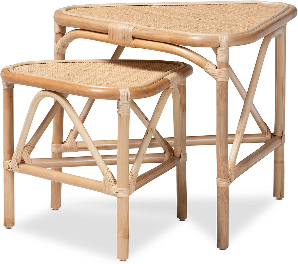 bali & pari Jayden Modern Bohemian Natural Rattan 2-Piece Nesting End Tab...