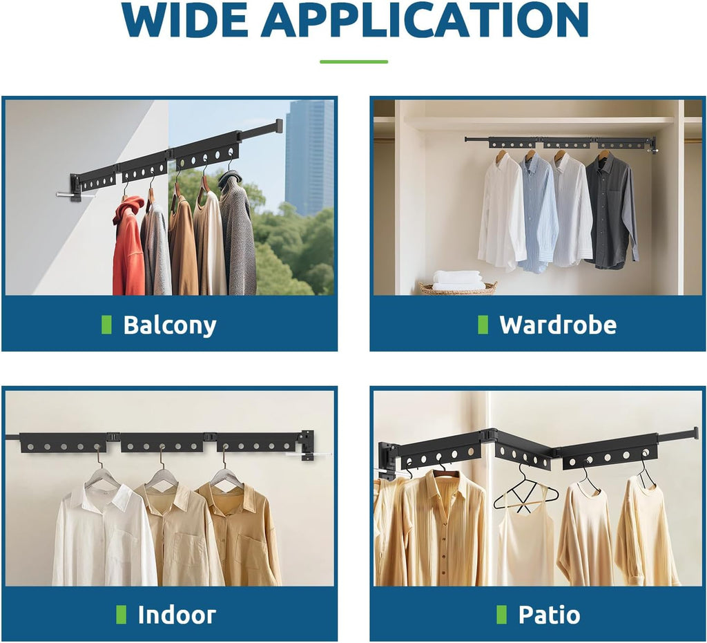 Clothes Drying Rack Wall Mounted, Multi-Tier Collapsible Laundry Drying Rack, Space Saving Wall Mounted Clothes Drying Rack for Indoor & Outdoor, Retractable, Folding, Black Drying Rack Clothing