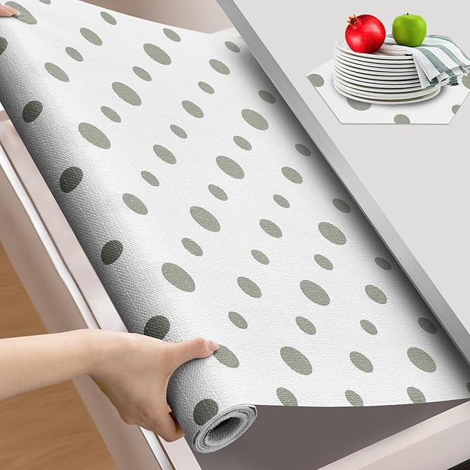 Beautysaid Shelf and Drawer Liner for Kitchen Cabinet, Non Adhesive Non Slip Shelf Paper Waterproof Washable Thickened for Dresser Pantry Shelve Bathroom Protector Liner(Polka Dot,23.6 in x 20 FT)