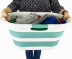 SAMMART 40L (10.5 gallon) Collapsible Plastic Laundry Basket - Space Saving Storage Container/Organizer - Portable Washing Tub - Foldable Pop Up Hamper/Basket (1, White/Celadon Green)