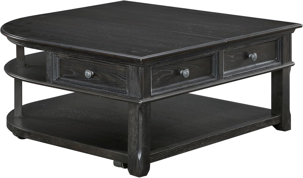 Living Room Coffee Table Storage Drawer Lift Top Open Shelves Charcoal Wooden