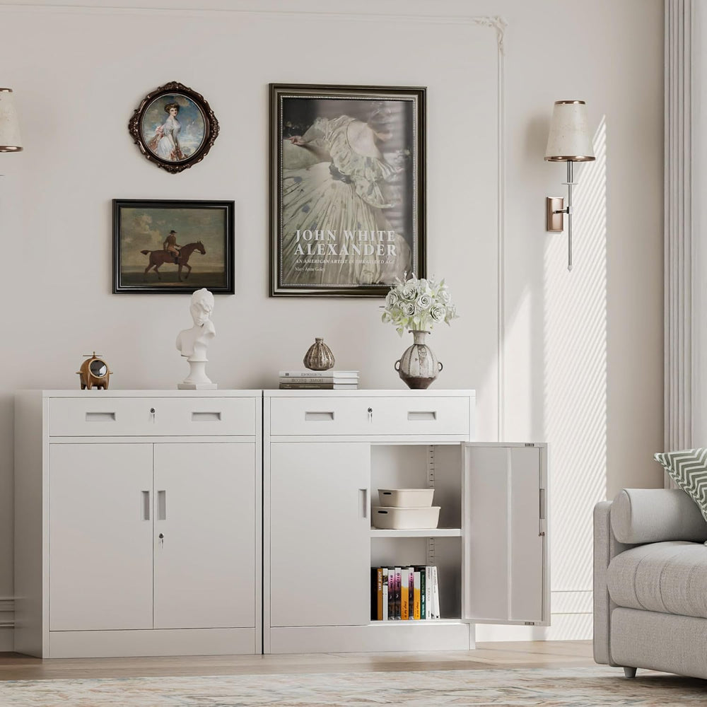 Metal Storage Cabinets with Drawer, 36" H Lockable Storage Cabinet with ...