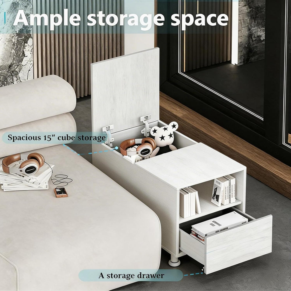 Rresyet Modular Sofa Console with Storage, Adjustable Height Side Table with ...