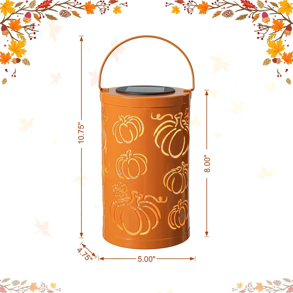 Glitzhome 10.75" H Fall Metal Pumpkin Lantern Decor Solar Powered LED La...