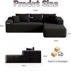 Cloud Sectional Couch, 104”L-Shape Oversized Sofa with Left Chaise Lounge, Modular Sleeper Couch with Pillows & Deep Seat, Rain Drop Velvet Fabric Compressed Sofa for Living Room, Black