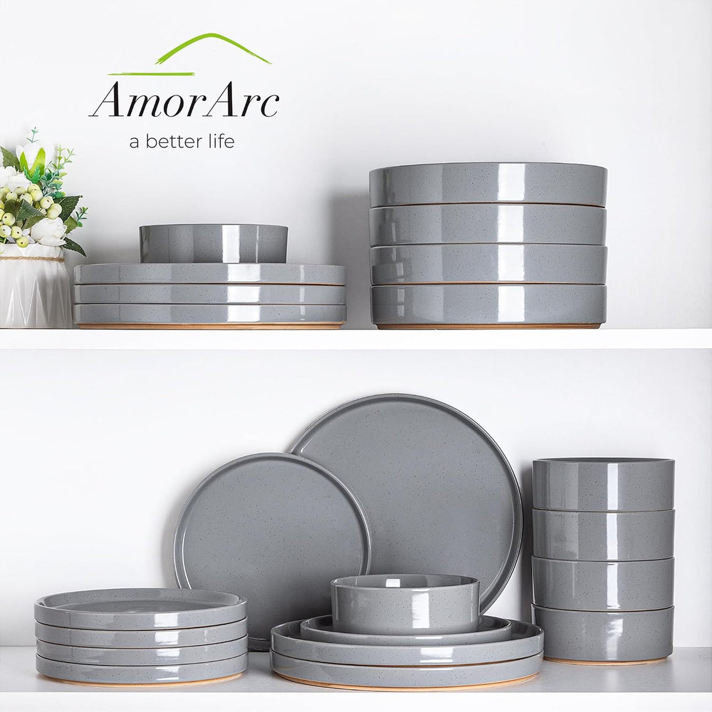 AmorArc Stoneware Dinnerware Sets for 4,12Pcs Plates and Bowls Set