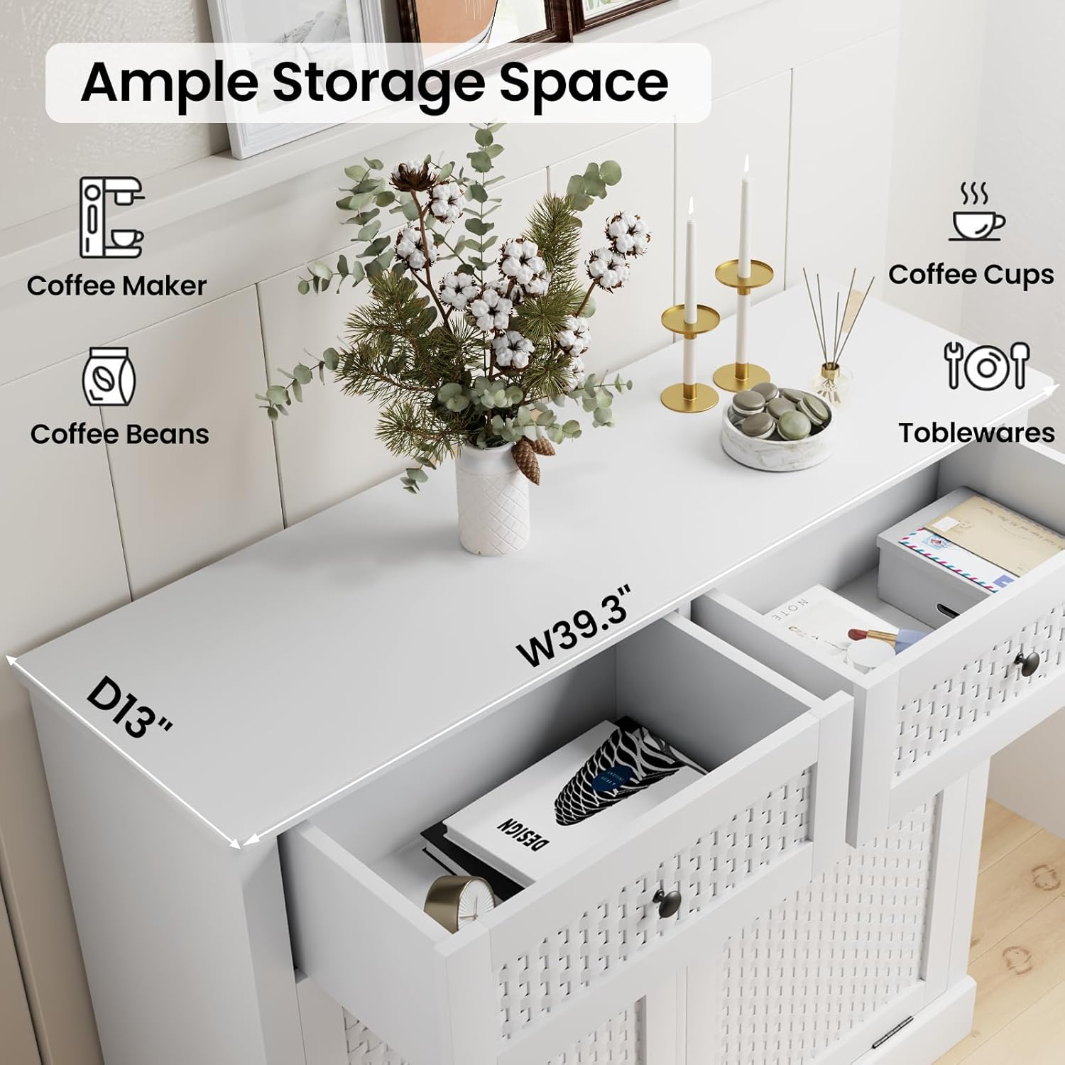 Double Tilt Out Laundry Hamper Cabinet,10 Gallon Laundry Cabinet with Drawers ＆ 2 Hidden Baskets, Farmhouse Storage Basket for Laundry Room, Bathroom, Kitchen, Wood, White