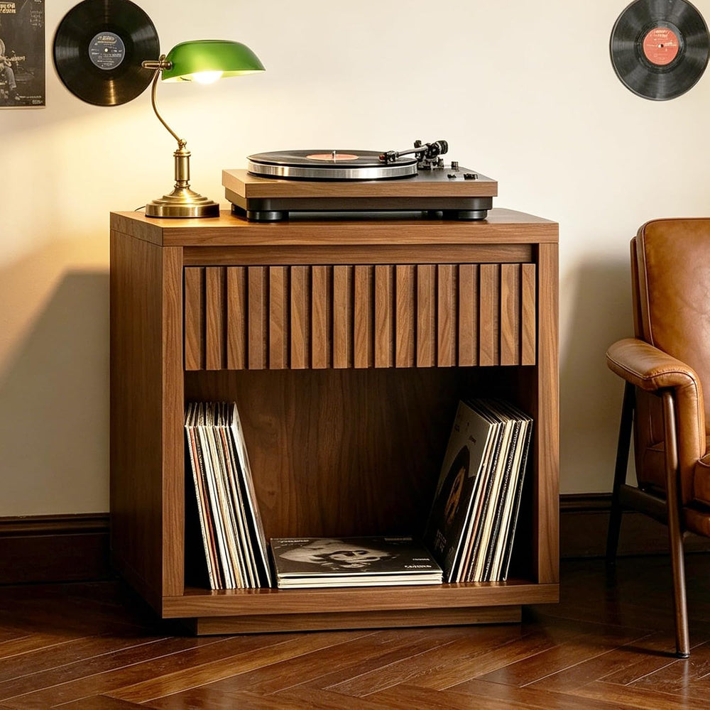 Record Player Stand, Vinyl Record Storage Player Stand Holder with Drawer