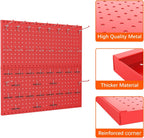 TORACK Metal Pegboard Wall Organizer 24" x 24" or 12" x 48", 70 PCS Tool Storage Pegboard for Garage Tool Organizer Board with Pegboard Hooks for Workbench(Red)