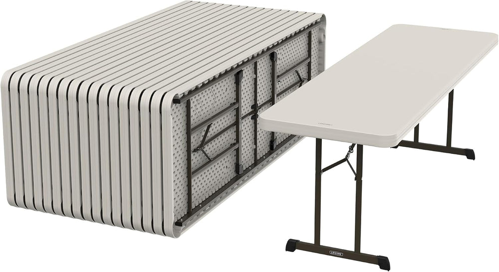 LIFETIME 880250 Professional Grade Folding Table, 8 ft, Almond HDPE Top, Bron...