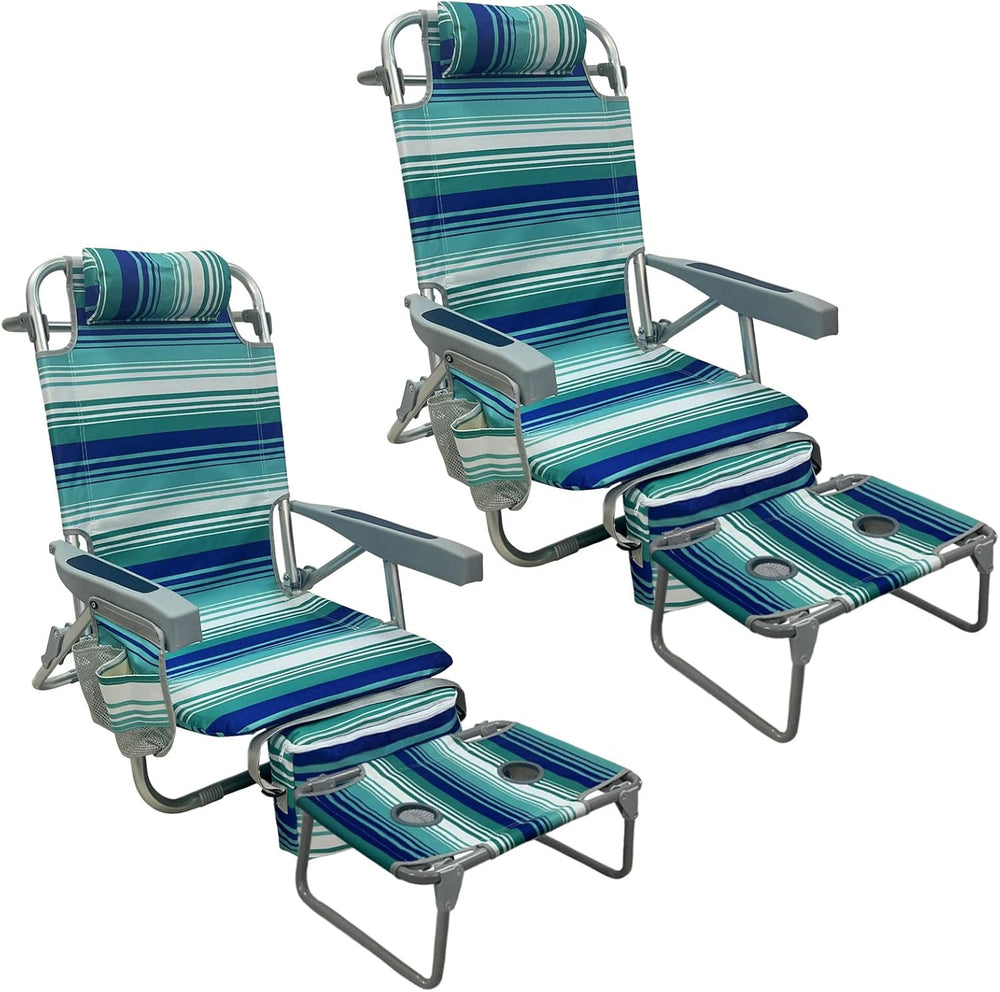 Backpack Beach Chair Aluminum 2 Pack with Folding Camping Table 5-Position La...