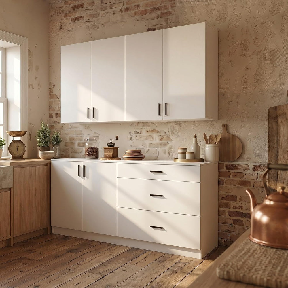 63" Kitchen Cabinet Set with 3 Drawers and 6 Doors, Wall Mounted Upper C...